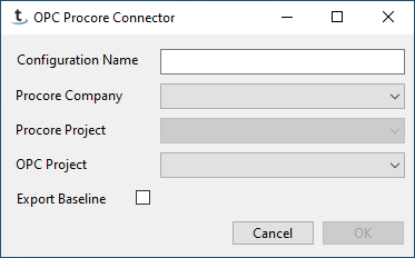 Entering a new OPC Procore Connector configuration