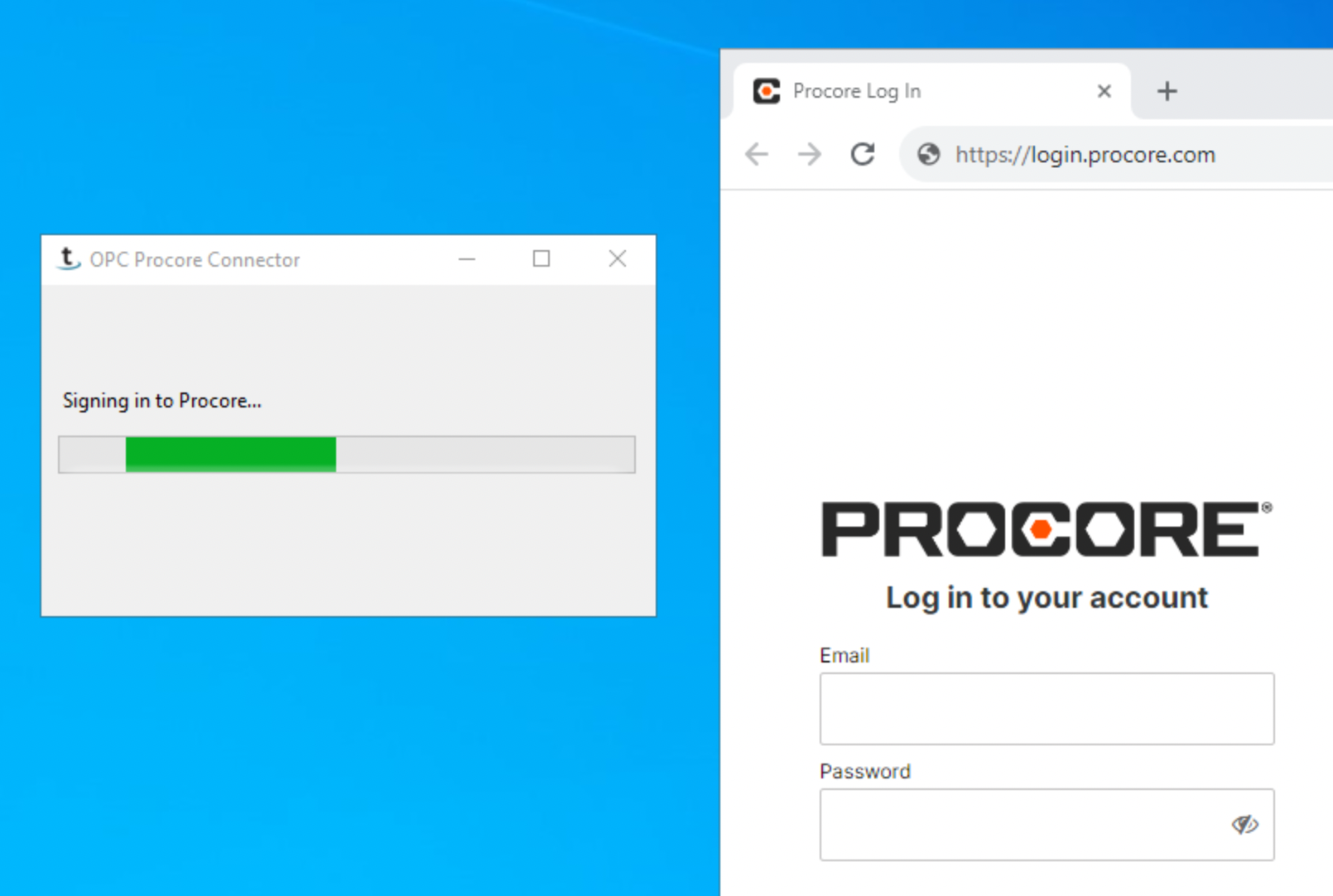 Procore login page in a web browser