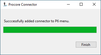 Dialog indicating Connector successfully added to P6 menu